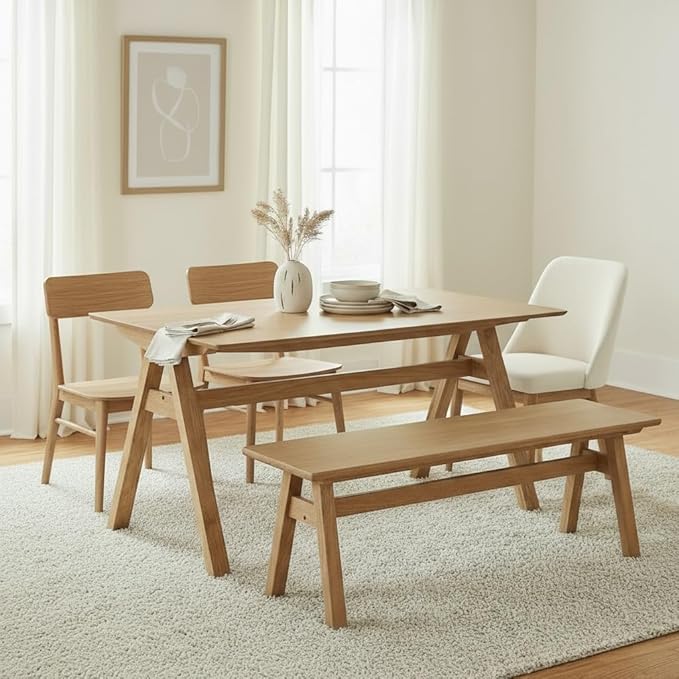 LukeAlon Solid Wood Dining Table 4-6-Seater 59" Large Farmhouse Kitchen Table, Heavy Duty Rustic Style, Natural Wood Dining Room Table for Home, Easy Assembly, Log