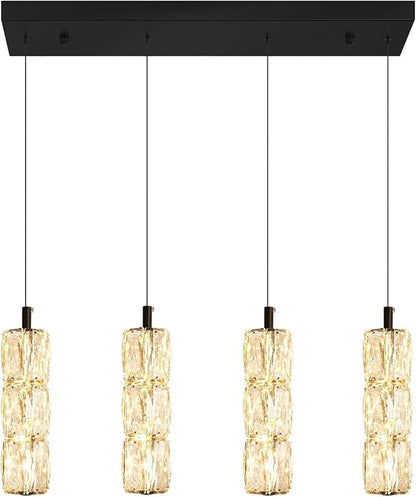 ykolupty Dining Room Light Fixture 4-Light Black Kitchen Island Lighting Industrial Linear Chandeliers for Dining Room Pendant Light Fixture for Living Room Hallway Bedroom 2700K-6000K