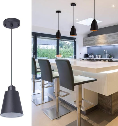 Black Pendant Light Kitchen Island Pendant Lighting with 5.94in Metal Shade Modern Hanging Light for Kitchen Small Pendant Light Fixture for Christmas Gift,Dining Room,Bar, Adjustable Cord