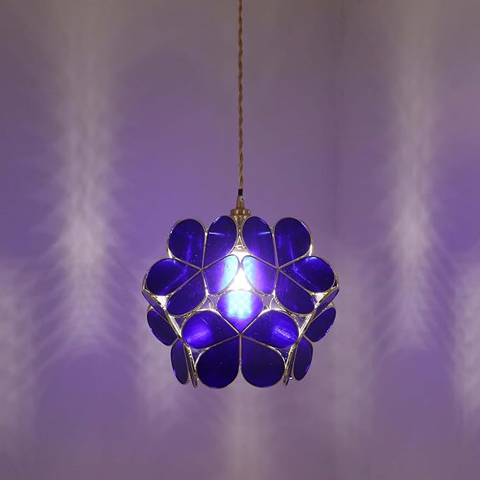 Bieye L11018 Petals Tiffany Style Stained Glass Ceiling Pendant Light for Home Decoration (Cobalt Blue, 12" Cherry Blossom)