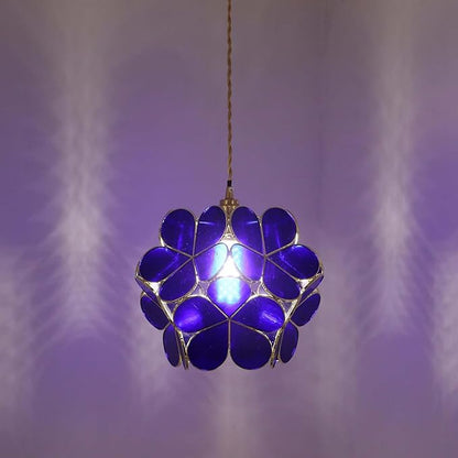 Bieye L11018 Petals Tiffany Style Stained Glass Ceiling Pendant Light for Home Decoration (Cobalt Blue, 12" Cherry Blossom)