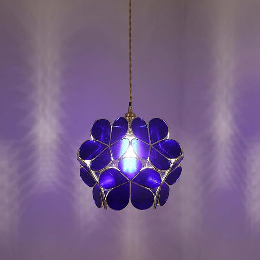 Bieye L11018 Petals Tiffany Style Stained Glass Ceiling Pendant Light for Home Decoration (Cobalt Blue, 12" Cherry Blossom)