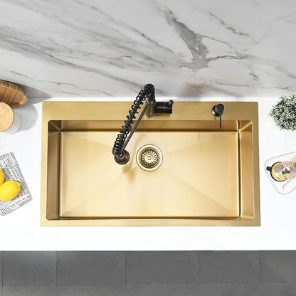 Gold 33x19 Drop In Kitchen Sink-Jshozzy Drop In Sink Kitchen Top Mount 16 Gauge Stainless Steel Sink Single Bowl