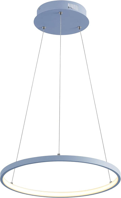 JONATHAN Y 15.75" Blue Modern Integrated LED Pendant Light, Dimmable Round Hoop Chandelier for Kitchen Island, Dining Room, Adjustable Height Metal Hanging Light (JYL7202D)