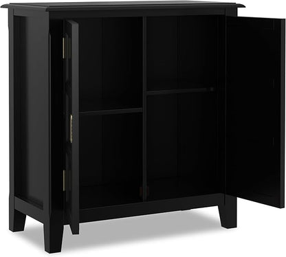 SIMPLIHOME Burlington Storage Cabinet - 30 inch Wide Solid Wood 2 Door Low Storage Unit in Black, Transitional Accent Cabinet for Living Room or Entryway with Adjustable Shelves