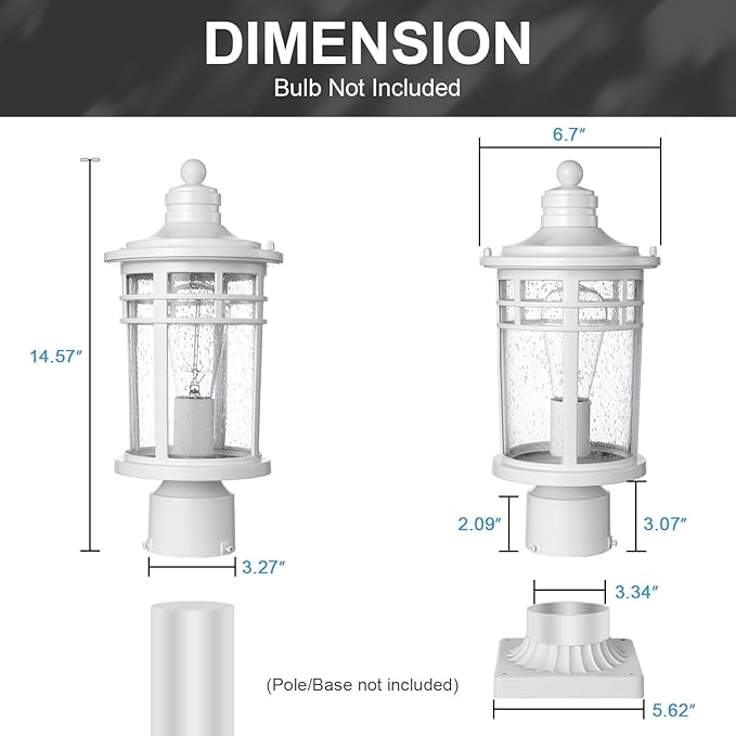 Darkaway Outdoor Post Lights Lamp Posts Outdoor Lighting, Waterproof Aluminum Post Lights Outdoor Light Fixtures with Glass, Light Posts for Outside Patio Yard (1 Pack, White)