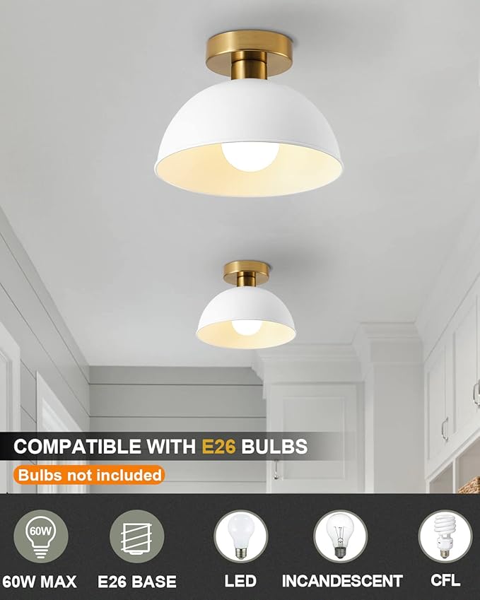 Semi Flush Mount Ceiling Light, Modern Ceiling Light Fixture for Kitchen Island Dining Room Foyer Hallway Porch Barn Loft，10in