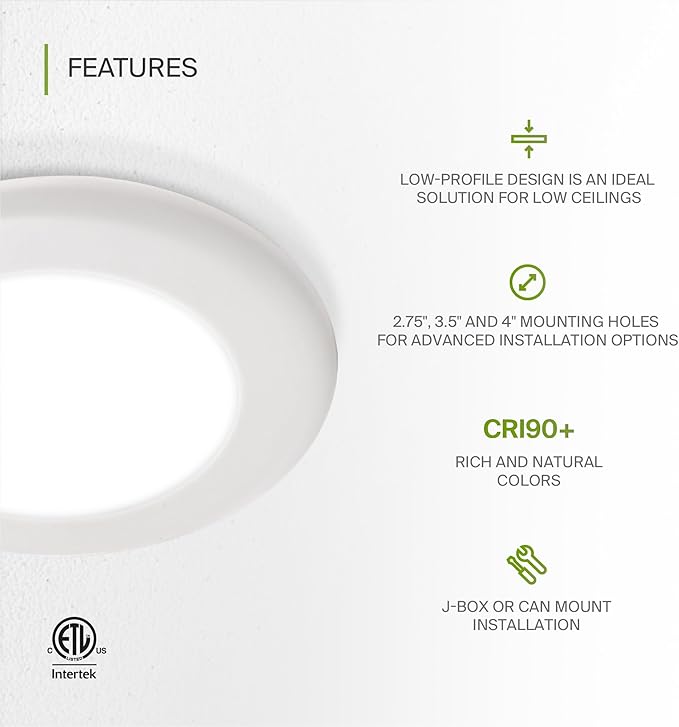 ASD 6 Pack LED Disk Lights 4 Inch, 10W 4000K Cool White 650LM CRI90+, Dimmable Flush Mount Ceiling Light Fixture, Low Profile Surface Mount Disc, Junction Box or Recessed Can Install, ETL