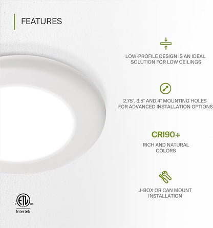 ASD 6 Pack LED Disk Lights 4 Inch, 10W 4000K Cool White 650LM CRI90+, Dimmable Flush Mount Ceiling Light Fixture, Low Profile Surface Mount Disc, Junction Box or Recessed Can Install, ETL