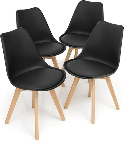 GOFLAME Dining Chairs Set of 4, Mid Century Modern Armless Kitchen Chairs with Soft Padded Cushion, Upholstered Side Chairs with Solid Wood Legs for Dining Room, Kitchen, Living Room (Black)