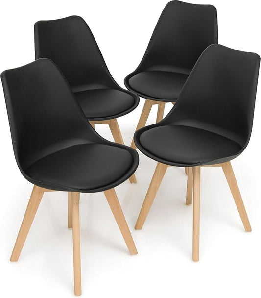 GOFLAME Dining Chairs Set of 4, Mid Century Modern Armless Kitchen Chairs with Soft Padded Cushion, Upholstered Side Chairs with Solid Wood Legs for Dining Room, Kitchen, Living Room (Black)