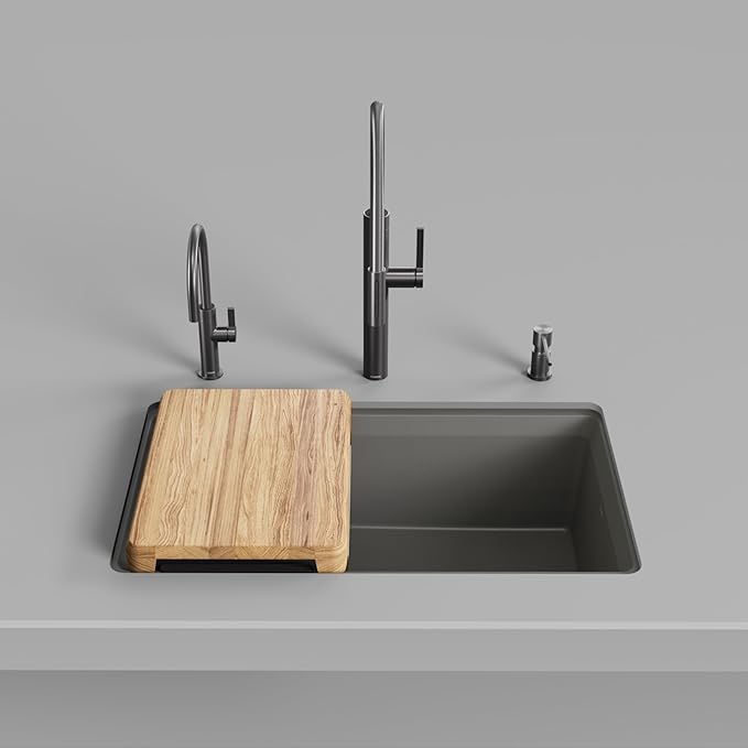 Inteos SILGRANIT 33" Single Bowl Reversible Undermount Workstation Kitchen Sink - Volcano Gray