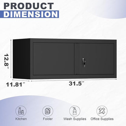 Garage Locking Cabinet, 13” H Garage Storage Cabinet Wall Mounted, Floating Storage Organization for RV, Hanging Tool Storage Cabinets for School, Office, Warehouse, Black