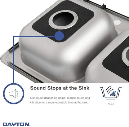 Dayton Stainless Steel 33" x 22" x 8-1/16", 5-Hole Equal Double Bowl Drop-in Sink