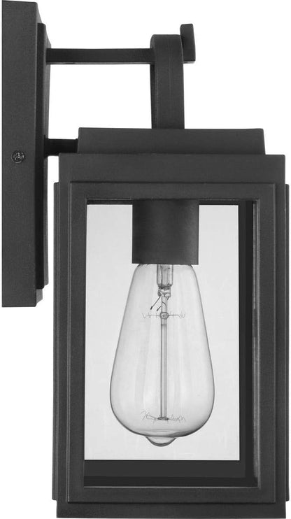 Progress Lighting Grandbury Collection 1-Light Clear Glass Farmhouse Outdoor Small Wall Lantern Light Textured Black, 11.88x5.5x6.5