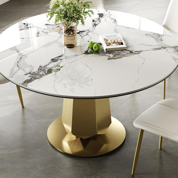 Modern Tempered Glass Dining Table for 6-8, Rectangular Kitchen Table with Heavy-Duty Stainless Steel Base, Elegant Easy-Clean Furniture for Dining Room & Family Gatherings (Stone)