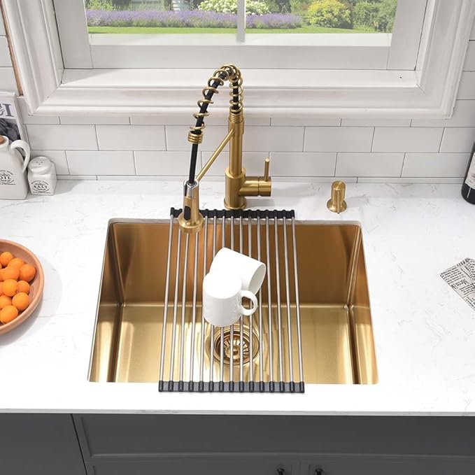 23 Inch Undermount Laundry Sink Gold-Wesliv 23x18x12 Gold Utility Sink Undermount Laundry Room Sink Deep Single Bowl 16 Gauge Stainless Steel Utility Sink with Bottom Grid