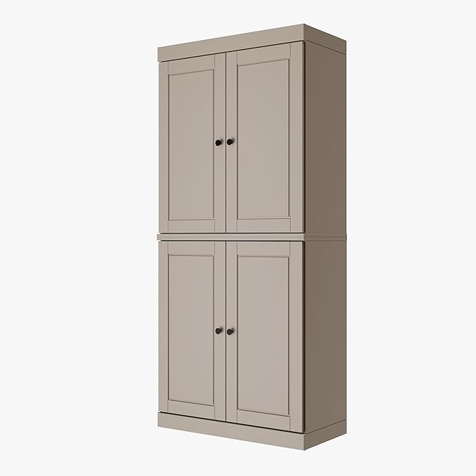 Palace Imports Solid Wood Kitchen Pantry Cabinet - 71.5" Tall x 32" Wide - Wooden Storage Cabinet with 4 Doors & Adjustable Shelves, Beige, 100% Renewable Eco-Friendly Wood, Made in Brazil