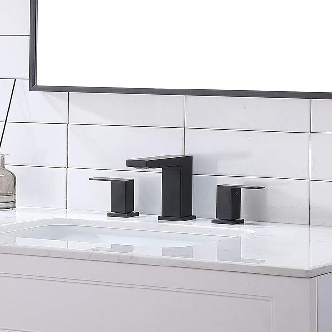 VCCUCINE Black Bathroom Faucet 3 Hole, 8 Inch Widespread Bathroom Sink Faucet, 2 Handle Matte Black Bath Faucet, Modern Rv Lavatory Vanity Faucet with Pop Up Drain and Water Supply Lines