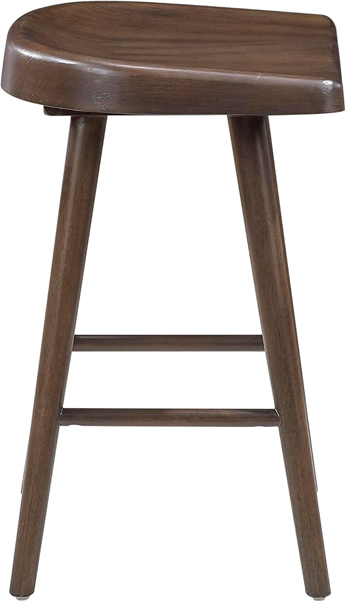 Lexicon Counter Height Stools Set of 2, Sturdy Acacia Wood Frame Saddle Seat Bar Chairs, Rustic Backless Kitchen Island Seating for Dining Room, Home Bar, Breakfast Nook, Brown