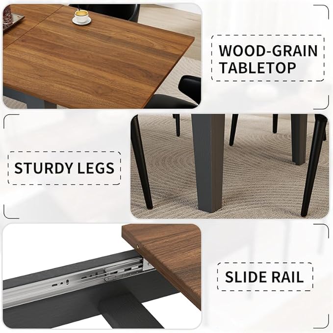 ODC 71" to 106" Extendable Dining Table, Expandable Large Kitchen Table Seats 6-10 People, Space-Saving Woodgrain Dining Room Table & Home Office Conference Desk, Walnut and Black