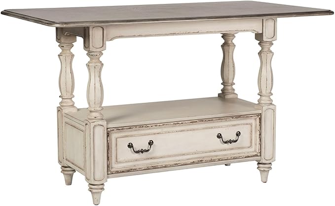 Liberty Furniture Magnolia Manor Kitchen Island Gathering Table - Antique White & Weathered Bark W36 x D60 x H36