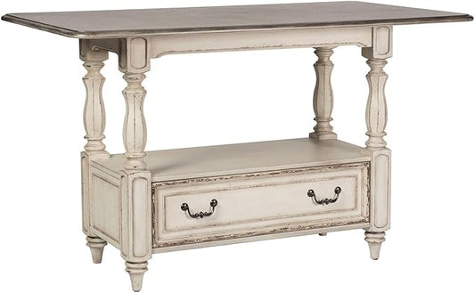 Liberty Furniture Magnolia Manor Kitchen Island Gathering Table - Antique White & Weathered Bark W36 x D60 x H36