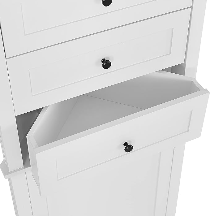 69" H Tall Corner Cabinet with Adjustable Shelves and Drawers, Storage Bookshelf Space Saver for Bathroom or Kitchen, White