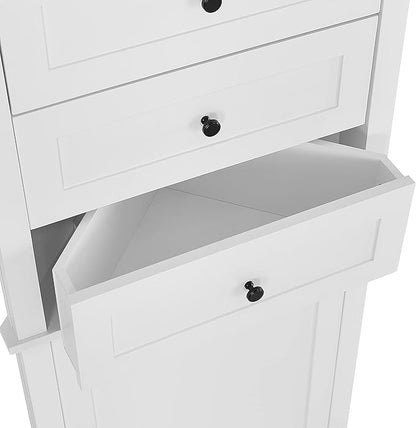 69" H Tall Corner Cabinet with Adjustable Shelves and Drawers, Storage Bookshelf Space Saver for Bathroom or Kitchen, White