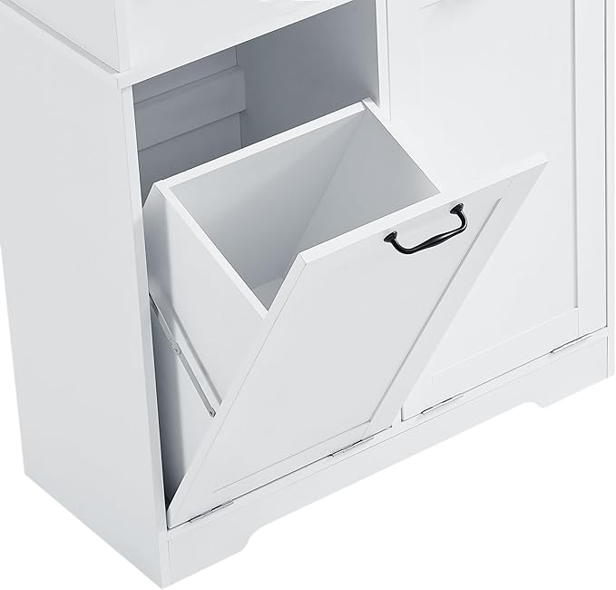 68" Tall Bathroom Storage Cabinet with One Door and Two Laundry Hampers for Home Display Organizer, Adjustable Shelf, White