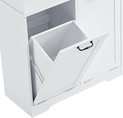 68" Tall Bathroom Storage Cabinet with One Door and Two Laundry Hampers for Home Display Organizer, Adjustable Shelf, White