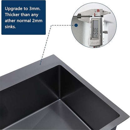 33x22 Black Drop In Kitchen Sink, 33 Inch Stainless Steel Top Mount Single Bowl Sink with Drain Strainer