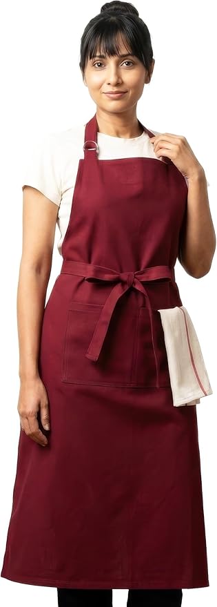 100% Cotton Kitchen Apron with 2 Pockets – Adjustable Chef Apron for Cooking Baking BBQ – Unisex Apron