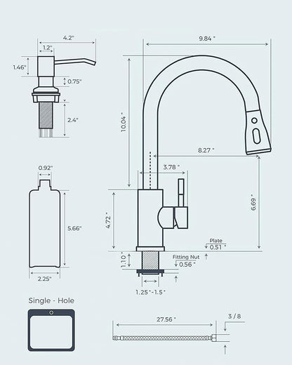 FORIOUS Kitchen Faucets with Soap Dispenser and Pull Down Sprayer, Bar High Arc Single Handle Classic 3 Modes Stainless Steel Faucet for Kitchen Sink Farmhouse RV Laundry Camper, Black Chrome