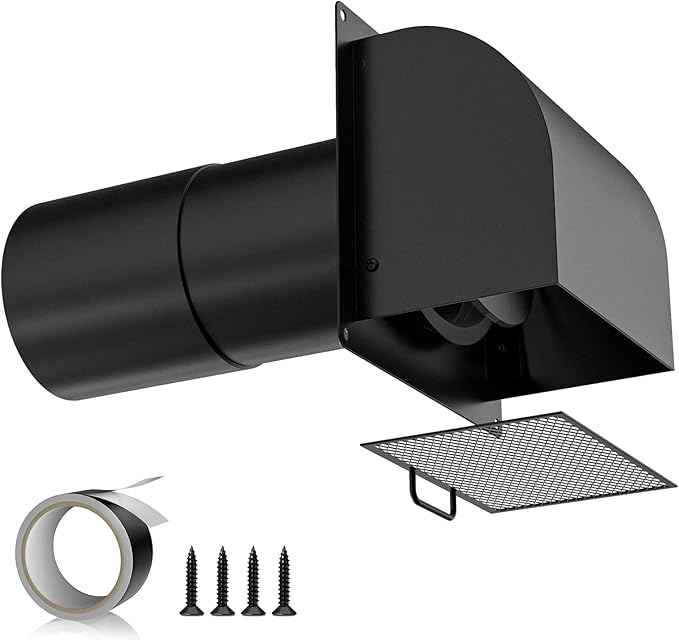 [Upgraded] Hon&Guan 4 Inch Hooded Wall Vent with Magnetic Flap and Removable Mesh, Dryer Vent Cover Outside Arc-Shaped 4'' Exhaust Vent for Dryer/Bathroom/Kitchen Range Hood(Galvanized Steel, Black)