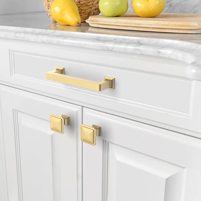 Amerdeco 10 Pack Brushed Gold Cabinet Pulls 3.75 Inch(96MM) Hole Centers Kitchen Cabinet Handles Cabinet Hardware Kitchen Handles for Cabinets Cupboard Handles Drawer Pulls ZH0019
