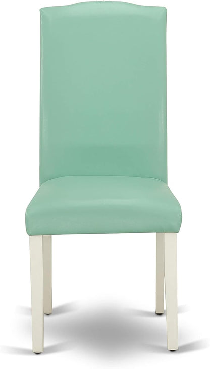 East West Furniture ENP2T57 Encinal Parson Kitchen Chairs - Nailhead Trim Pond Faux Leather Padded Dining Chairs, Set of 2, Linen White