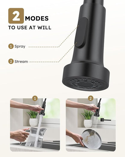 Arofa Kitchen Faucet with Pull Down Sprayer, Brushed Nickel Kitchen Sink Faucet 1-3 Hole Single Handle High Arc Stainless Steel Commercial Modern Kitchen Faucets for RV/Laundry/Outdoor/Bathroom Sink