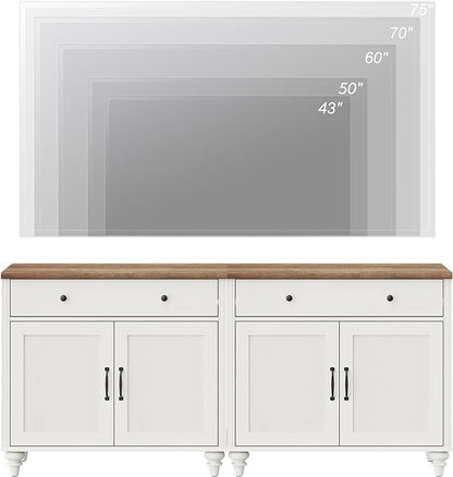 WAMAPT Buffet Cabinet with 4 Doors and 2 Drawers, Large Coffee Bar Table Wood Kitchen Storage Cabinets with Storage Cabinets, Modern Farmhouse Sideboard Credenza for Dining Room, Off White, 68 inch