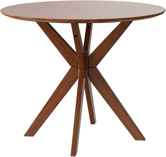 Giantex 36" Round Wood Dining Table, Farmhouse Kitchen Table with Intersecting Pedestal Base & Solid Rubber Wood Legs, Vintage Coffee Tables for Dinette, Small Spaces, Restaurant, Brown