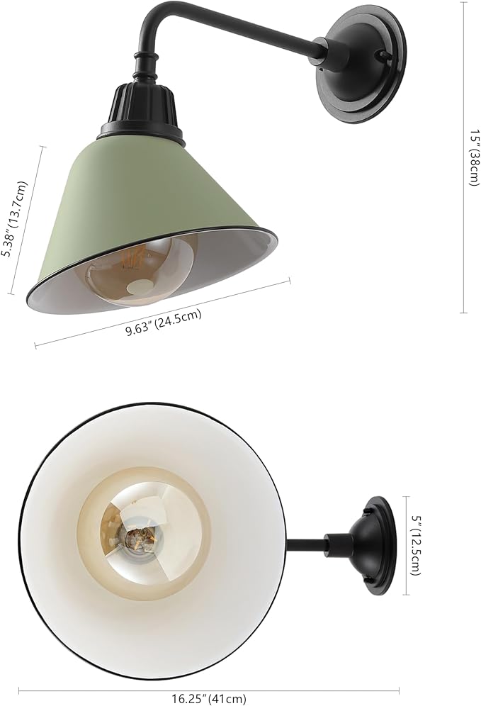 JONATHAN Y 9.63" Matte Olive Green/Black Farmhouse Outdoor Sconce, Industrial LED Wall Light, Gooseneck Arm Barn Lamp with Metal Bell Shade for Porch, Patio, Kitchen, LED Bulb Included (JYL7612I)