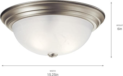 Kichler 15.25" Flush Mount Ceiling Light in Brushed Nickel, 3-Light Fixture with Clear Satin Etched Glass, Brushed Nickel, (15.25" x 6"), 8110NI