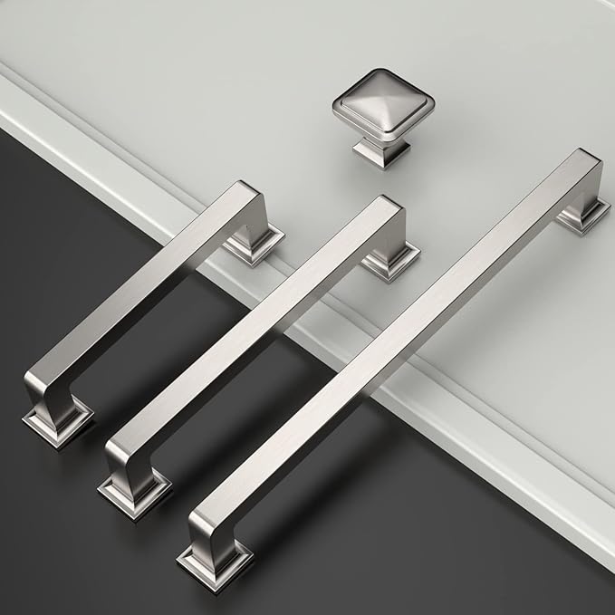 Amerdeco 10 Pack Brushed Satin Nickel Cabinet Pulls 3-3/4 Inch(96MM) Hole Centers Kitchen Cabinet Handles Cabinet Hardware Kitchen Handles for Cabinets Cupboard Handles Drawer Pulls ZH0019