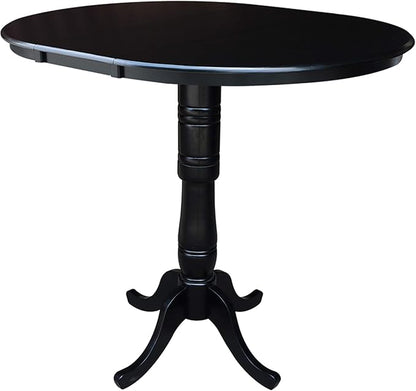 International Concepts 36-Inch Round Top Pedestal Table with 12-Inch Leaf, 42-Inch Bar Height, Black