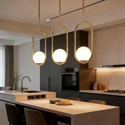 Modern Gold Oval Pendant Light with Opal Glass Globe, Single Island Light for Kitchen, Adjustable Height Gold Pendant Fixture for Dining Room, Bedroom, Entryway, Hardwired (1, Gold)