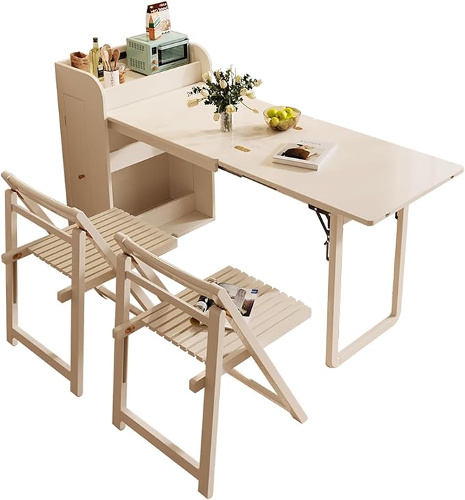 Kitchen Island with Extendable Table, Square Dining Table and 2 Chairs with Storage Cabinet, Pull-Out Design, Space-Saving, for Dining Room, Farmhouse