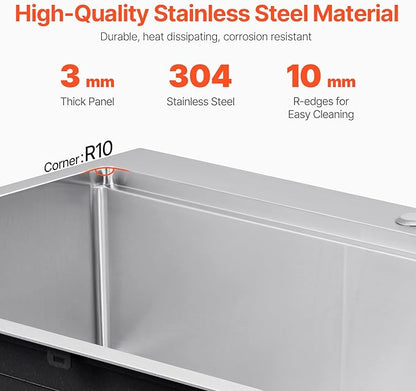 VEVOR Drop In Kitchen Sink 33 Inch Kitchen Sink Workstation, 304 Stainless Steel Top Mount Sinks, Drop-In Single Bowl with Ledge & Multiple Accessories Sink for RV, Prep Kitchen, Bar 33 x 22 x 9inch