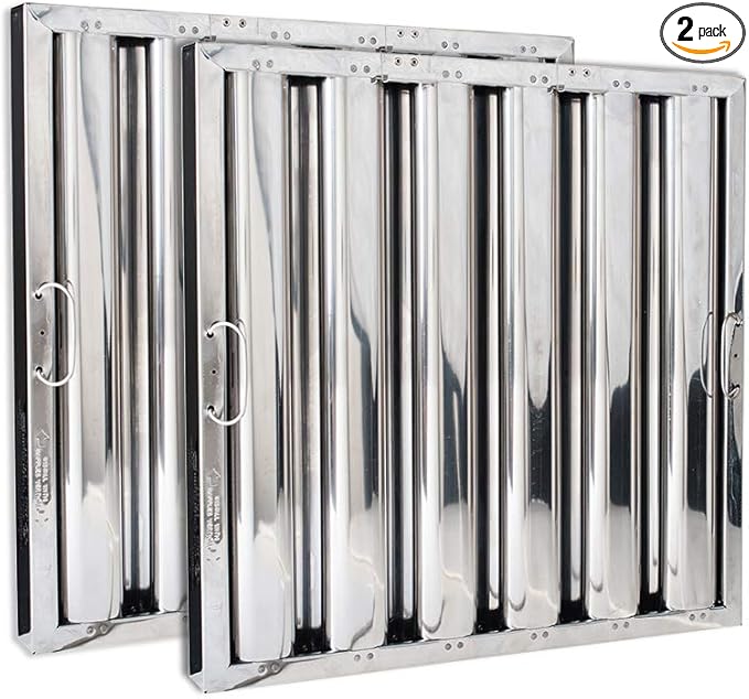 Kleen-Gard Stainless Steel Commercial Kitchen Hood Filter, Range Hood Baffle Grease Filter for Restaurant Kitchen Exhaust Hoods, 20H x 25W | Actual Size: 19.5H x 24.5W x 1.88D inches | (Pack of 2)