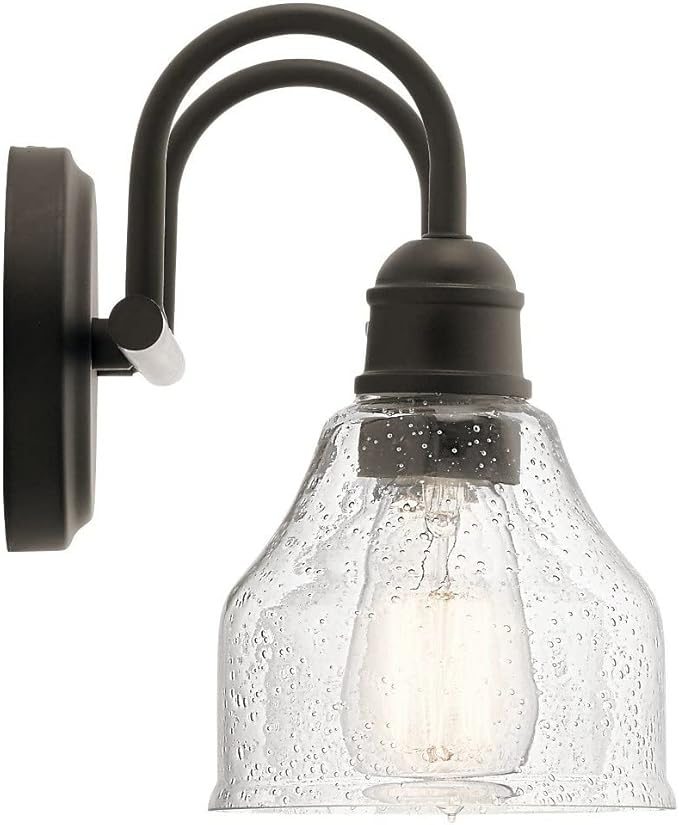 Kichler Avery 15" 2-Light Bathroom Vanity Light Fixture with Clear Seeded Glass in Natural Brass for Industrial Farmhouse Bathroom Over Mirror (8.25" x 15" x 9.5") 45972NBR