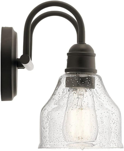 Kichler Avery 15" 2-Light Bathroom Vanity Light Fixture with Clear Seeded Glass in Natural Brass for Industrial Farmhouse Bathroom Over Mirror (8.25" x 15" x 9.5") 45972NBR